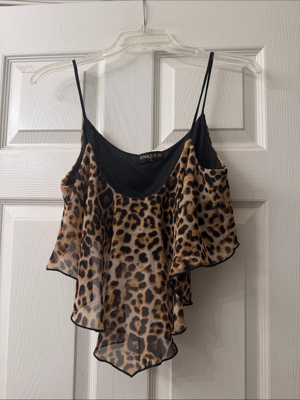 Unique 21 Leopard-Print Ruffle Cami in Tan and Black